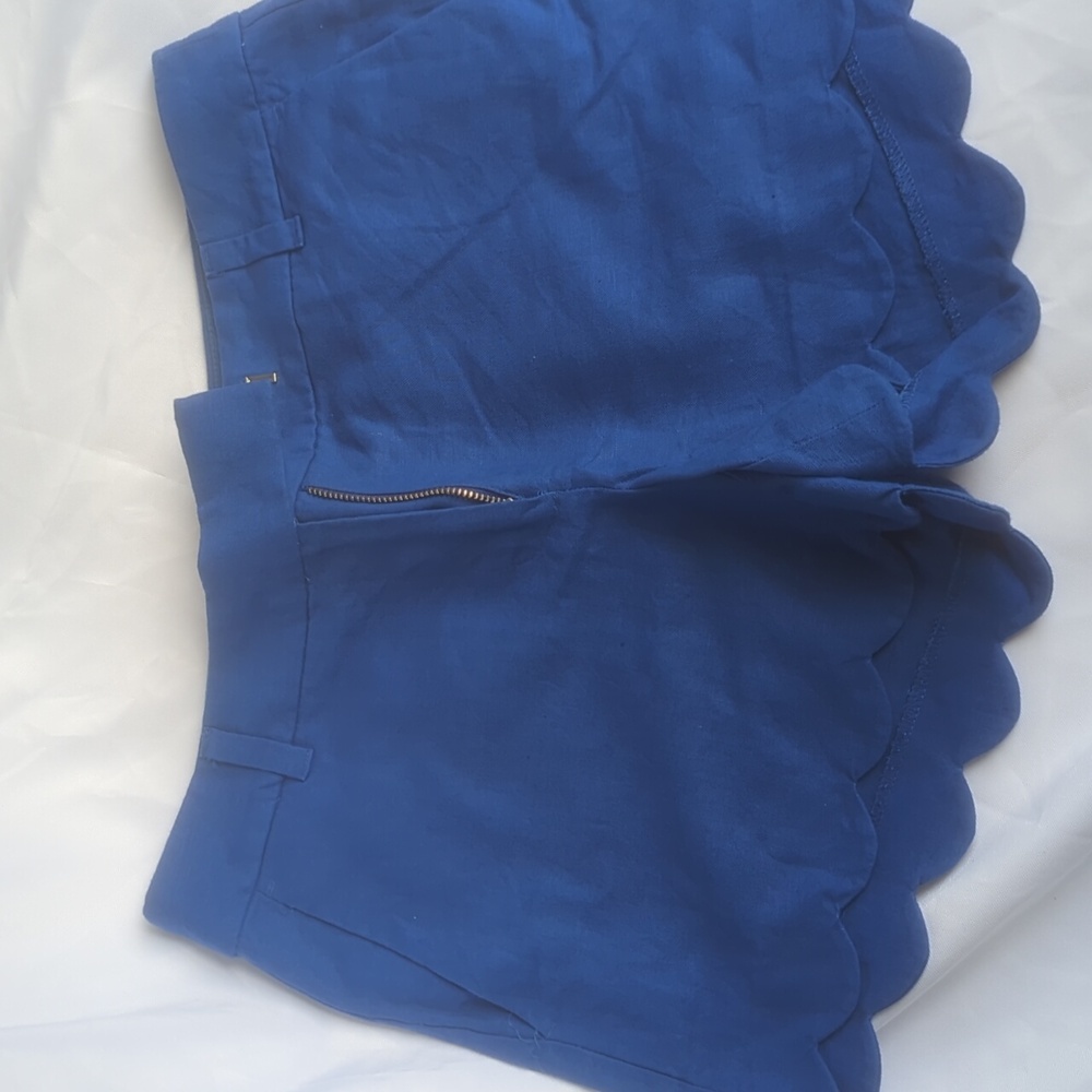 J. Crew High Waist Blue Scalloped Shorts